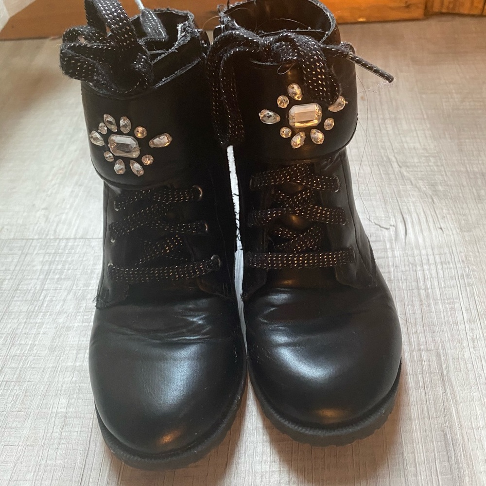 Girls toddler Combat boots with diamond appliqué size 12
